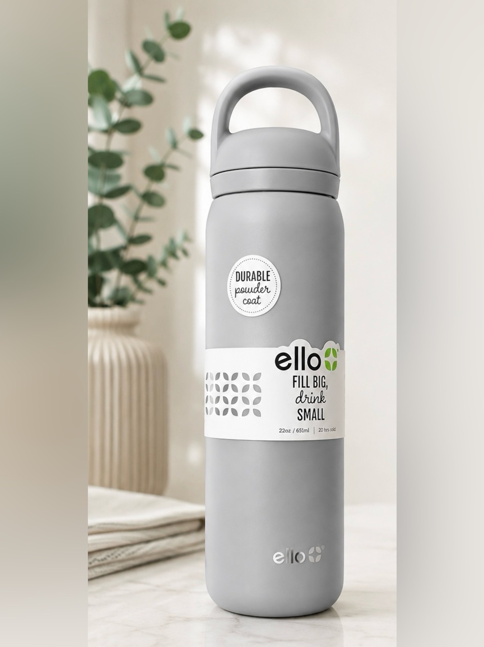 ello Matte Gray Insulated Bottle with Carry Handle